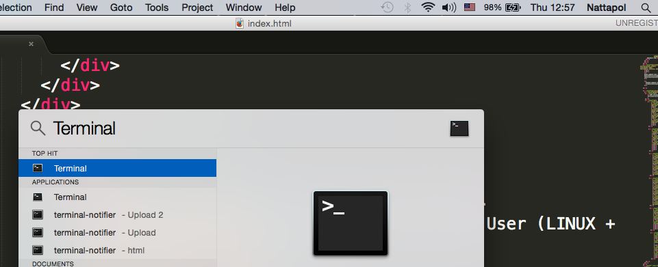 การเปิด terminal ใน  mac (เรียนเขียนโปรแกรมคอมพิวเตอร์)